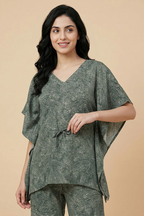 Zivame Woven Kaftan Loungewear Set - Sea Form — image 4